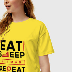 Футболка оверсайз женская Надпись: eat sleep Hitman repeat, цвет: желтый — фото 2