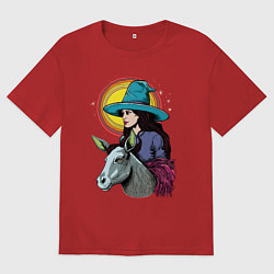 Футболка оверсайз женская Ведьма и осел comic style, цвет: красный