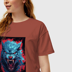 Футболка оверсайз женская Синий волк красные брызги, цвет: кирпичный — фото 2
