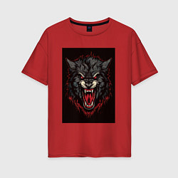Футболка оверсайз женская Черный волк, цвет: красный