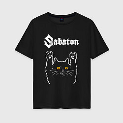 Футболка оверсайз женская Sabaton rock cat, цвет: черный