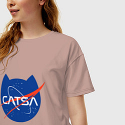 Футболка оверсайз женская Коты - исследователи Космоса, цвет: пыльно-розовый — фото 2