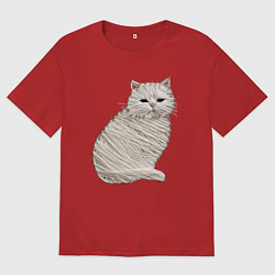 Футболка оверсайз женская Вышивка Кот, цвет: красный