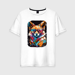 Женская футболка оверсайз Abstract Colorful Fox