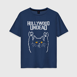 Футболка оверсайз женская Hollywood Undead rock cat, цвет: тёмно-синий