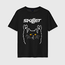 Футболка оверсайз женская Skillet rock cat, цвет: черный