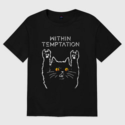 Футболка оверсайз женская Within Temptation rock cat, цвет: черный
