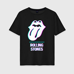 Женская футболка оверсайз Rolling Stones glitch rock