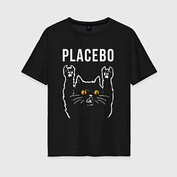 Футболка оверсайз женская Placebo rock cat, цвет: черный