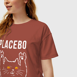 Футболка оверсайз женская Placebo rock cat, цвет: кирпичный — фото 2