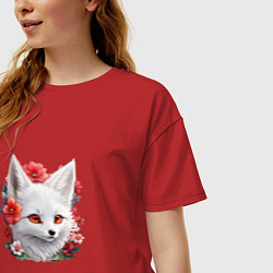 Футболка оверсайз женская Лисёнок альбинос, цвет: красный — фото 2