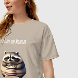 Футболка оверсайз женская Начну с понедельника - нейросеть, цвет: миндальный — фото 2