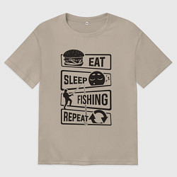 Футболка оверсайз женская Eat sleep fishing repeat, цвет: миндальный