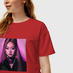 Футболка оверсайз женская Blackpink Jennie аниме рисунок, цвет: красный — фото 2