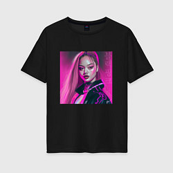 Футболка оверсайз женская Blackpink Lisa аниме рисунок, цвет: черный