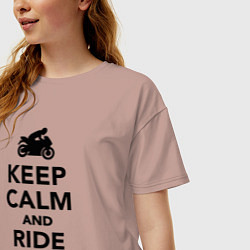 Футболка оверсайз женская Keep calm and ride on, цвет: пыльно-розовый — фото 2