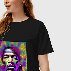 Футболка оверсайз женская Jimi Hendrix in color Glitch Art, цвет: черный — фото 2