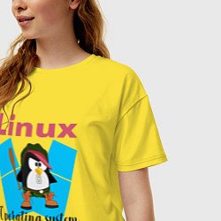 Футболка оверсайз женская Пингвин линукс в шляпе, цвет: желтый — фото 2