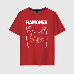 Футболка оверсайз женская Ramones rock cat, цвет: красный