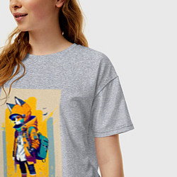 Футболка оверсайз женская Fox cub - urban style - neural network, цвет: меланж — фото 2