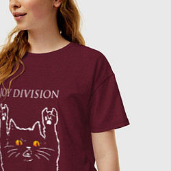 Футболка оверсайз женская Joy Division rock cat, цвет: меланж-бордовый — фото 2