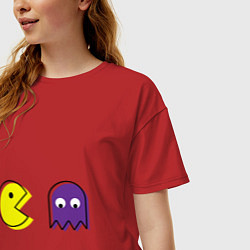 Футболка оверсайз женская Пакман-охотник, цвет: красный — фото 2