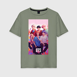 Футболка оверсайз женская BTS art anime style, цвет: авокадо