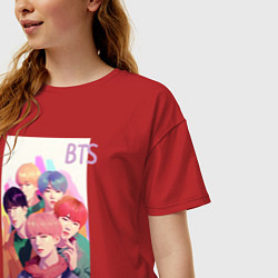 Футболка оверсайз женская Kpop BTS art, цвет: красный — фото 2