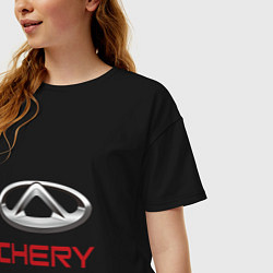 Футболка оверсайз женская Chery - лого, цвет: черный — фото 2