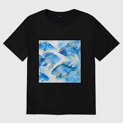 Женская футболка оверсайз Акварельные синие рыбки