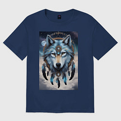 Футболка оверсайз женская Шаман волк, цвет: тёмно-синий