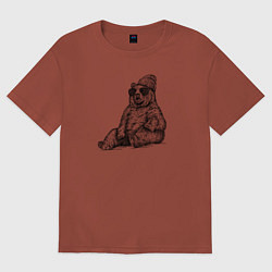 Футболка оверсайз женская Медведь на чиле, цвет: кирпичный