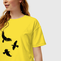 Футболка оверсайз женская Птицы черные вороны, цвет: желтый — фото 2