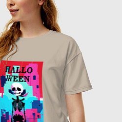 Футболка оверсайз женская Funny skeleton - pop art - pixels halloween, цвет: миндальный — фото 2