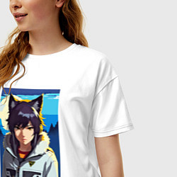 Футболка оверсайз женская Девочка-волчонок - аниме, цвет: белый — фото 2