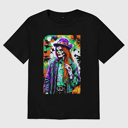 Футболка оверсайз женская Ведьма-зомби - поп-арт, цвет: черный