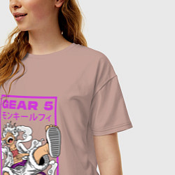 Футболка оверсайз женская One piece - gear 5 белый, цвет: пыльно-розовый — фото 2
