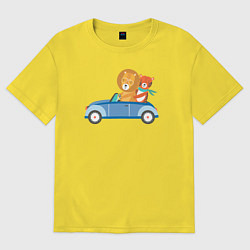 Футболка оверсайз женская Лев и тигр в авто, цвет: желтый