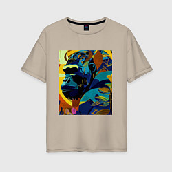 Футболка оверсайз женская Лесная горилла, цвет: миндальный