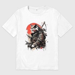 Футболка оверсайз женская Японский самурай - кот, цвет: белый