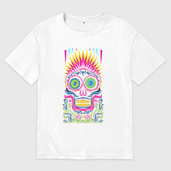 Футболка оверсайз женская Яркая черепушка панк, цвет: белый