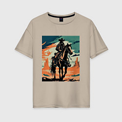 Футболка оверсайз женская Ковбой на лошади, цвет: миндальный