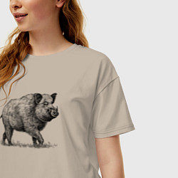 Футболка оверсайз женская Кабан гуляет, цвет: миндальный — фото 2