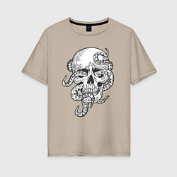 Футболка оверсайз женская Skull octopus, цвет: миндальный