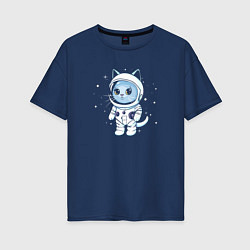 Футболка оверсайз женская Котик в космосе, цвет: тёмно-синий