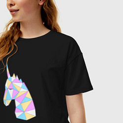 Футболка оверсайз женская Милый единорог мультяшный, цвет: черный — фото 2