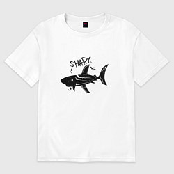 Футболка оверсайз женская Трайбл акула с надписью shark, цвет: белый