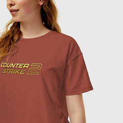 Футболка оверсайз женская Counter strike 2 gold logo, цвет: кирпичный — фото 2