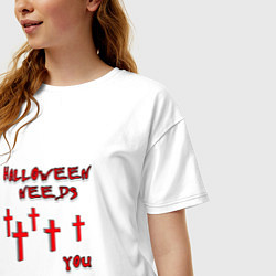 Футболка оверсайз женская Хэллоуин выбирает тебя, цвет: белый — фото 2