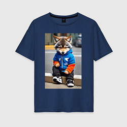 Женская футболка оверсайз Уличный волчонок-хулиган - нейросеть